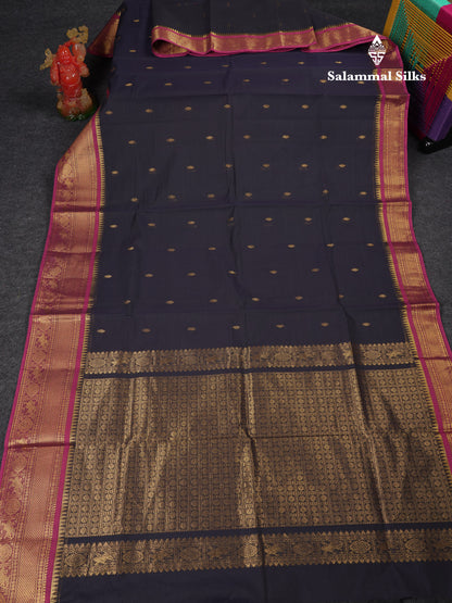 Beautiful Dark Brown Pure Cotton Saree With Contrast Magenta Traditional Border