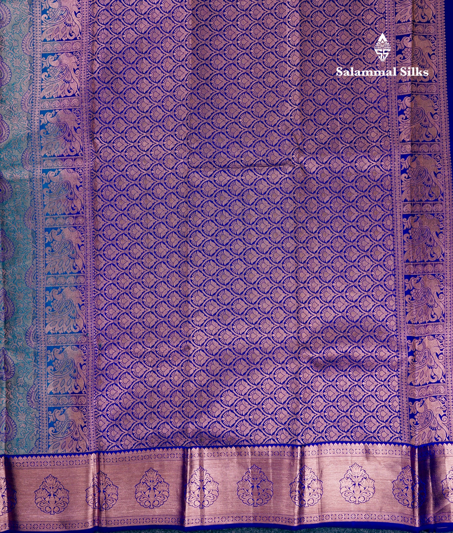 Beautiful Peacocok Blue Pure Kanjivaram Silk Saree With Contrast Navy Blue Traditional Border