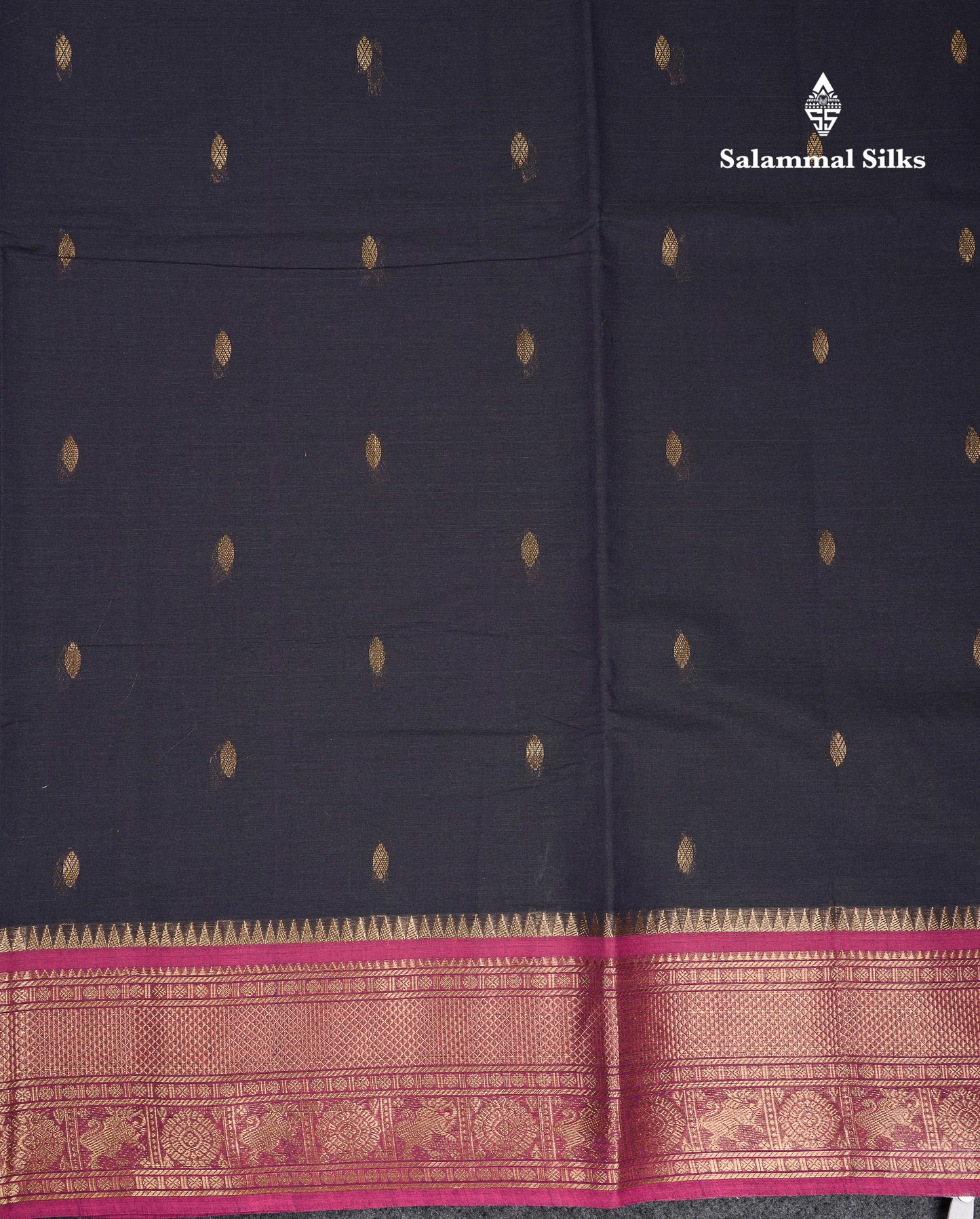 Beautiful Dark Brown Pure Cotton Saree With Contrast Magenta Traditional Border