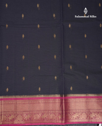 Beautiful Dark Brown Pure Cotton Saree With Contrast Magenta Traditional Border