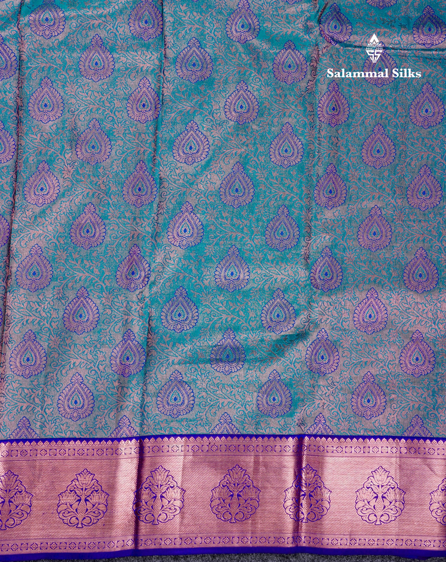 Beautiful Peacocok Blue Pure Kanjivaram Silk Saree With Contrast Navy Blue Traditional Border