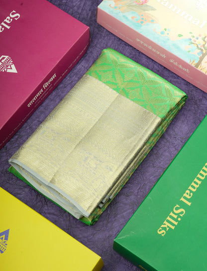 Light Green Bridal Pure Kanjivaram Silk Saree With Contrast Grey Border