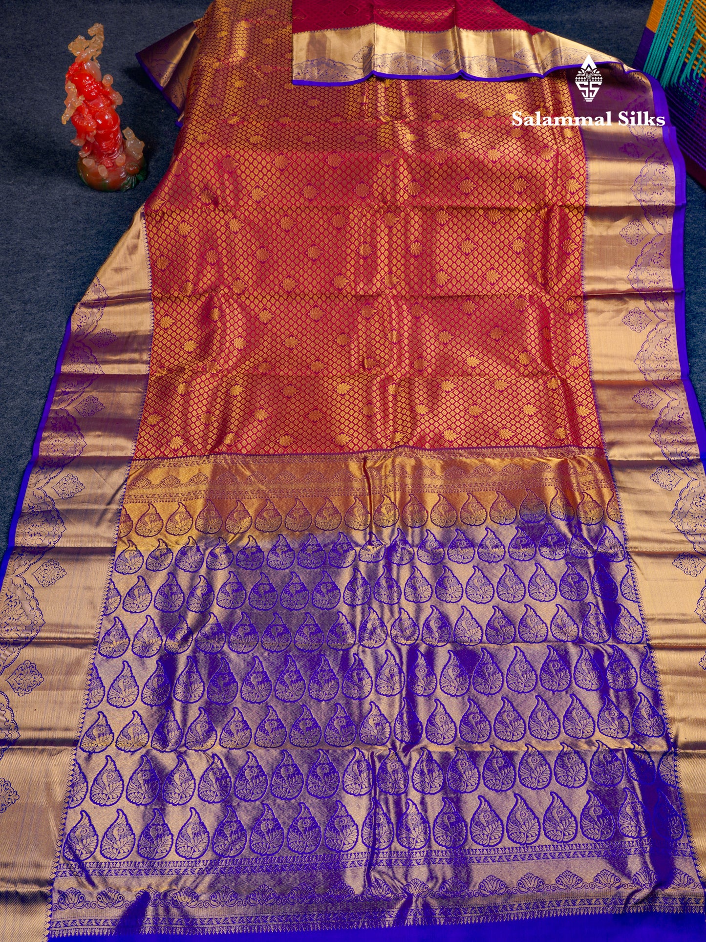 Beautiful Maroon Bridal Pure Kanjivaram Silk Saree With Contrast Violet Traditinal Border