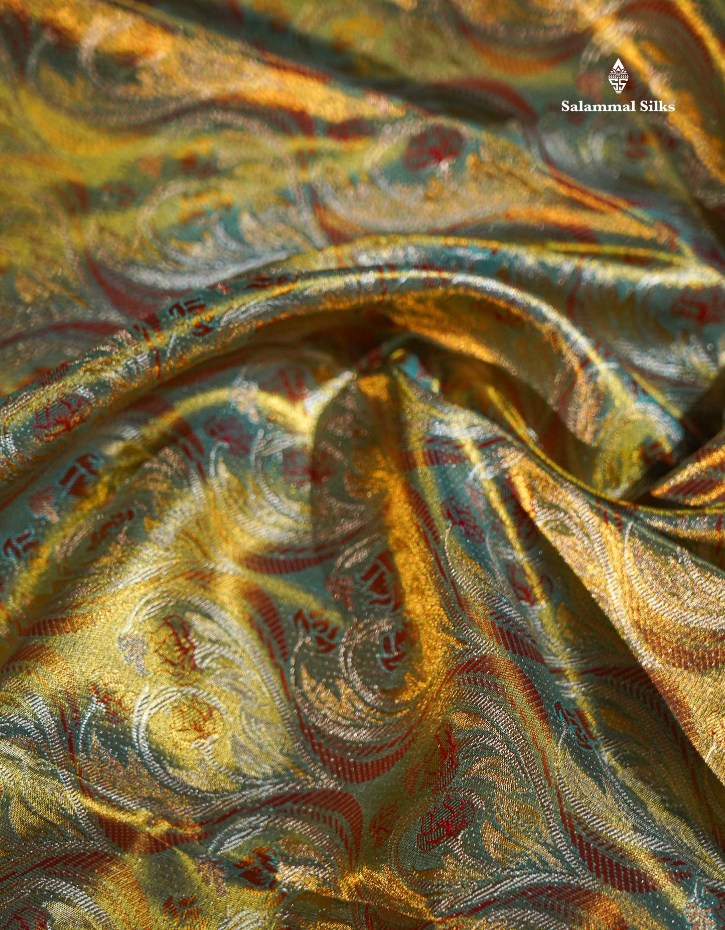 Beautiful Sapphire Green Tissue Bridal Pure Kanjivaram Silk Saree With Contrast Chilly Red Traditional Evening Morning Border