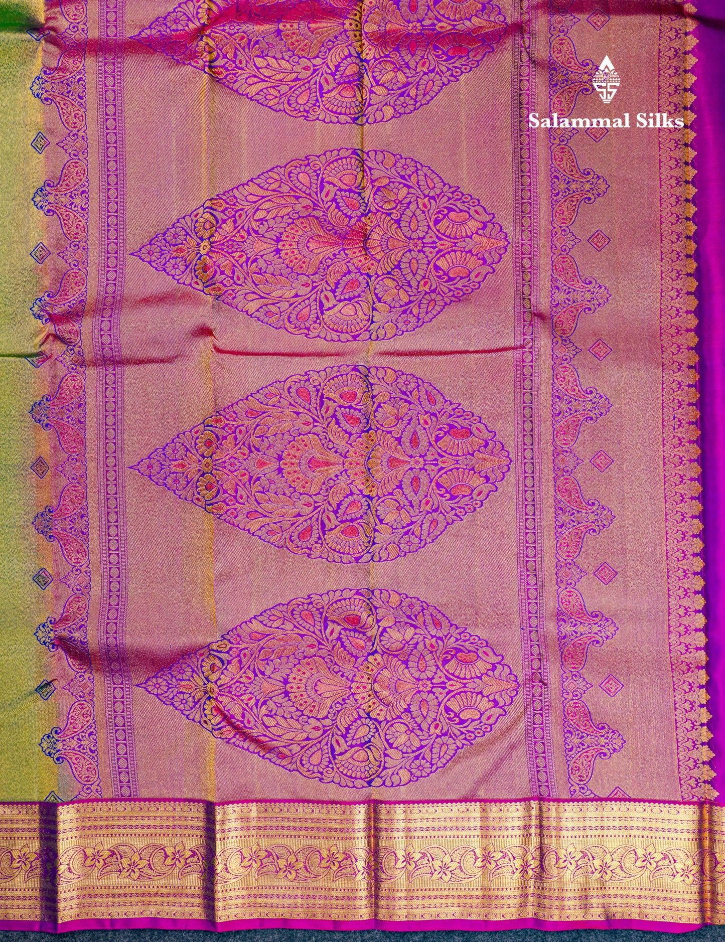 Beautiful Green Bridal Pure Kanjivaram Silk Saree With Contrast Vadamalli Border