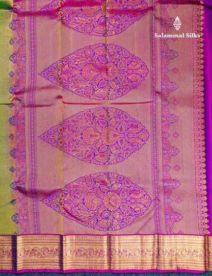 Beautiful Green Bridal Pure Kanjivaram Silk Saree With Contrast Vadamalli Border