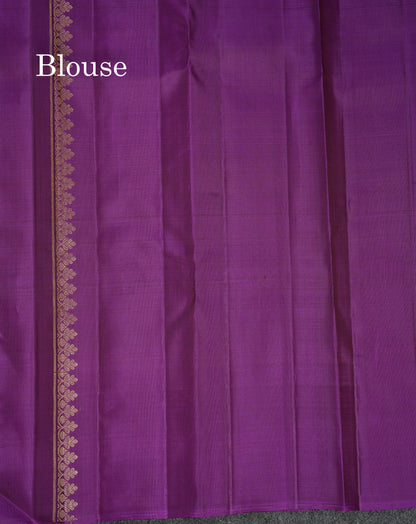 Beautiful Cream Sandal & Rexons Green Fancy Pure Kanjivaram Silk Saree With Contrast Dark Purple Blouse
