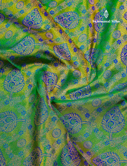 Beautiful Green Bridal Pure Kanjivaram Silk Saree With Contrast Vadamalli Border