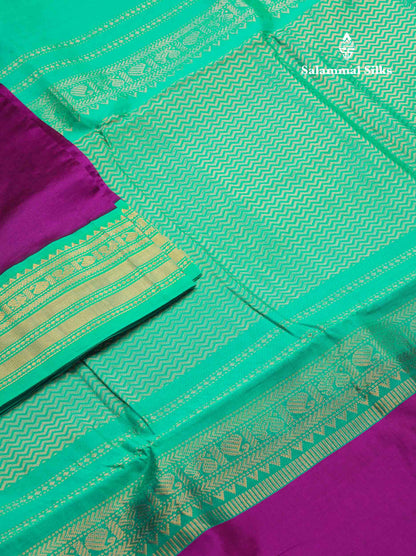 Beautiful Vadamalli Plain 9 Yards Semi Silk Cotton Saree With Contrast Sapphire Green Traditional Border