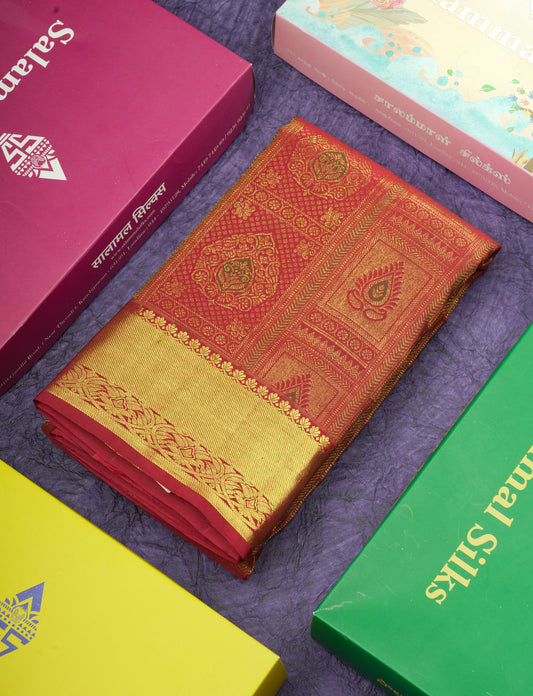 Kanjivaram Beautiful Maroon Double Nada Pure Silk Saree With Blouse