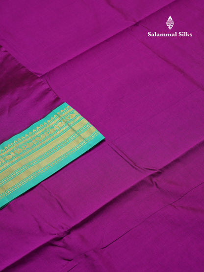 Beautiful Vadamalli Plain 9 Yards Semi Silk Cotton Saree With Contrast Sapphire Green Traditional Border