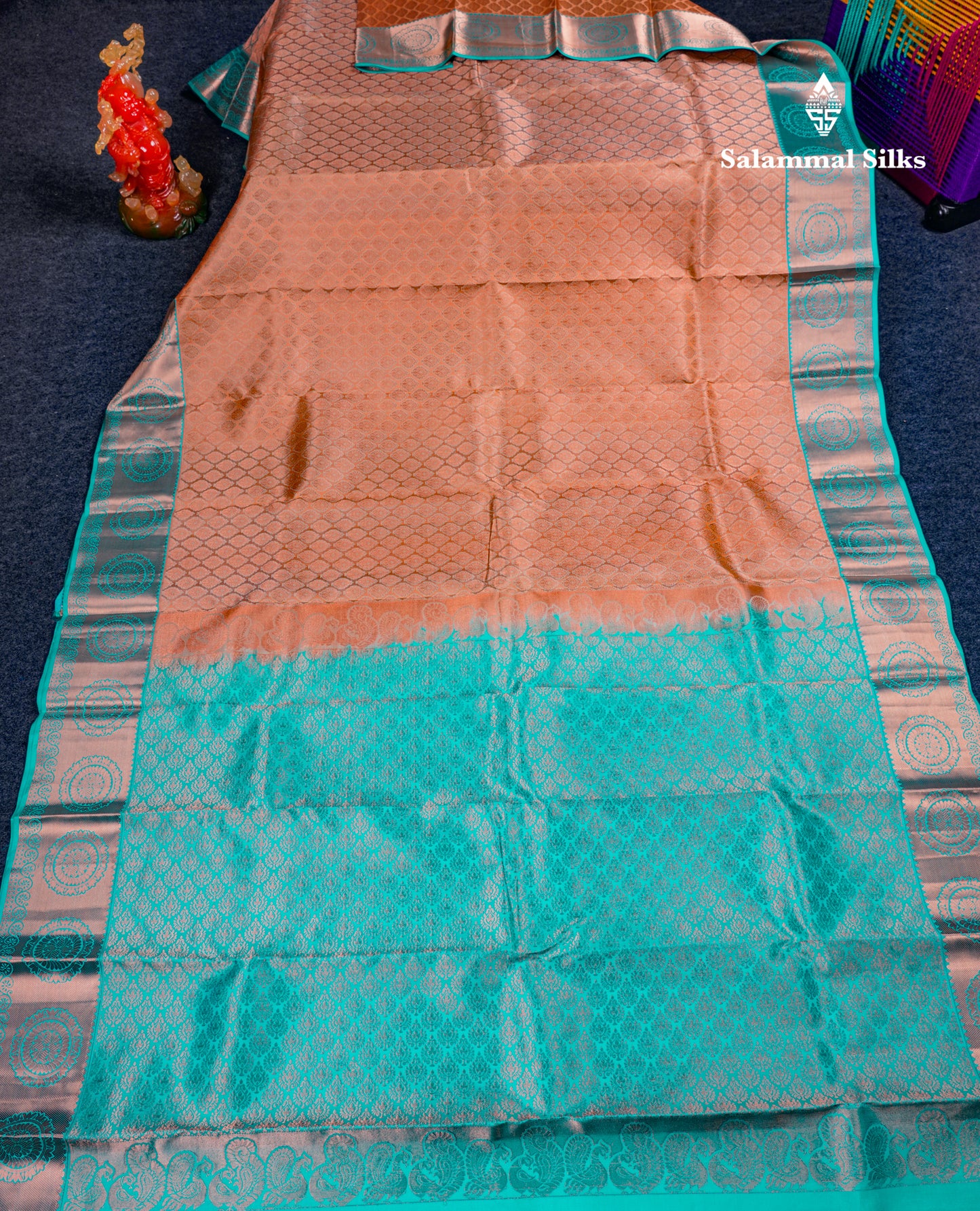 Beautiful Light Brown Bridal Pure Kanjivaram Silk Saree With Contrast Sapphire Blue Border