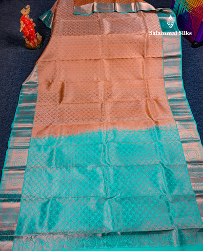 Beautiful Light Brown Bridal Pure Kanjivaram Silk Saree With Contrast Sapphire Blue Border