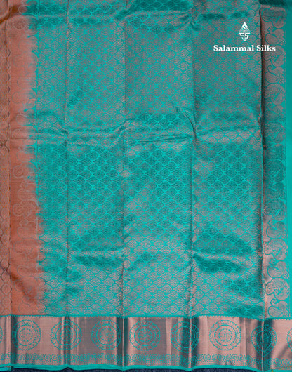 Beautiful Light Brown Bridal Pure Kanjivaram Silk Saree With Contrast Sapphire Blue Border