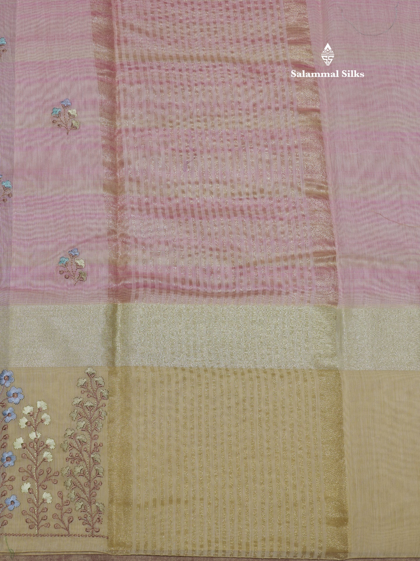 Beautiful Light Pink Linen Mix Saree With Contrast Sandal Embroidery Border