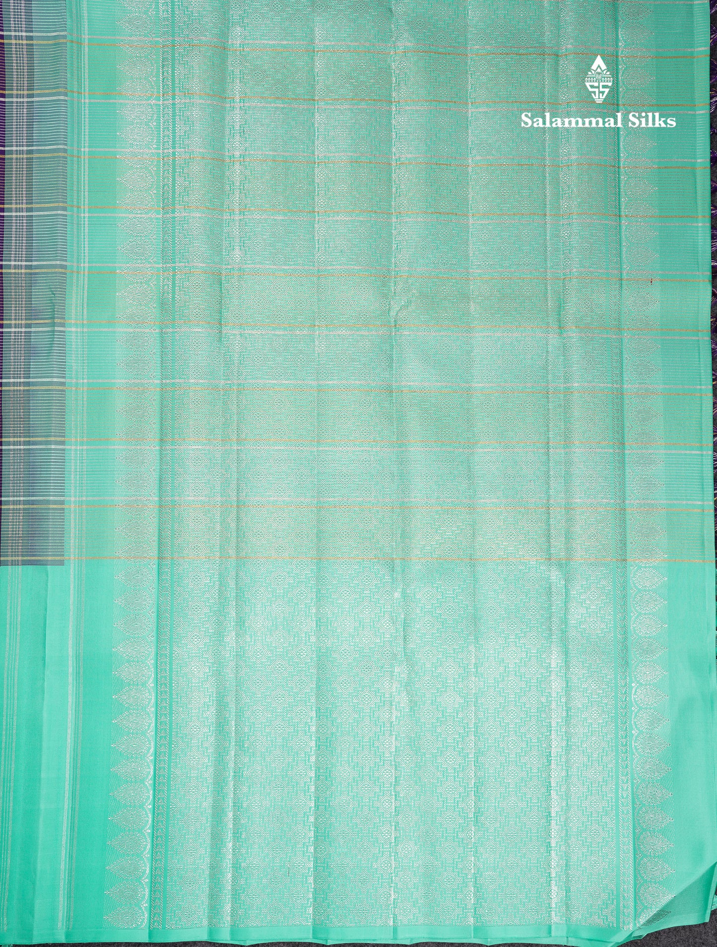 Beautiful Korvai Violet Gold & Silver Lines With Butta Pure Kanjivaram Silk Saree With Contrast Rexona Fancy One Side Border