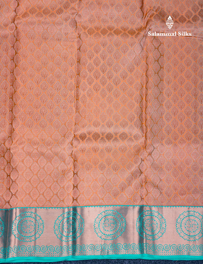 Beautiful Light Brown Bridal Pure Kanjivaram Silk Saree With Contrast Sapphire Blue Border