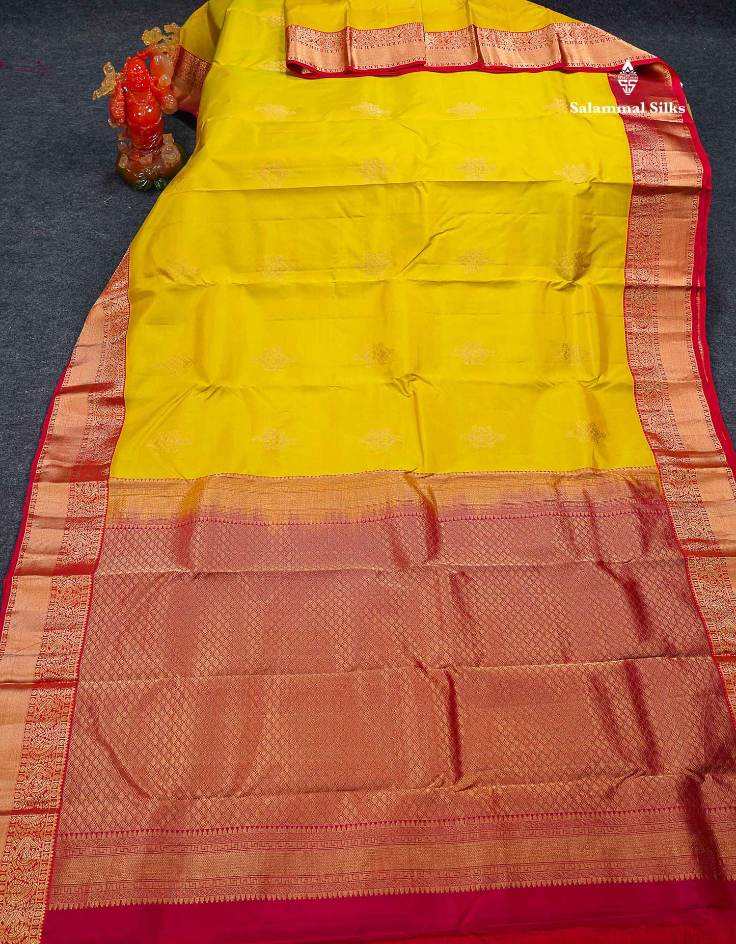 Beautiful Half White Zari Butta PureMix Silk Saree With Contrast Red Traditional Border
