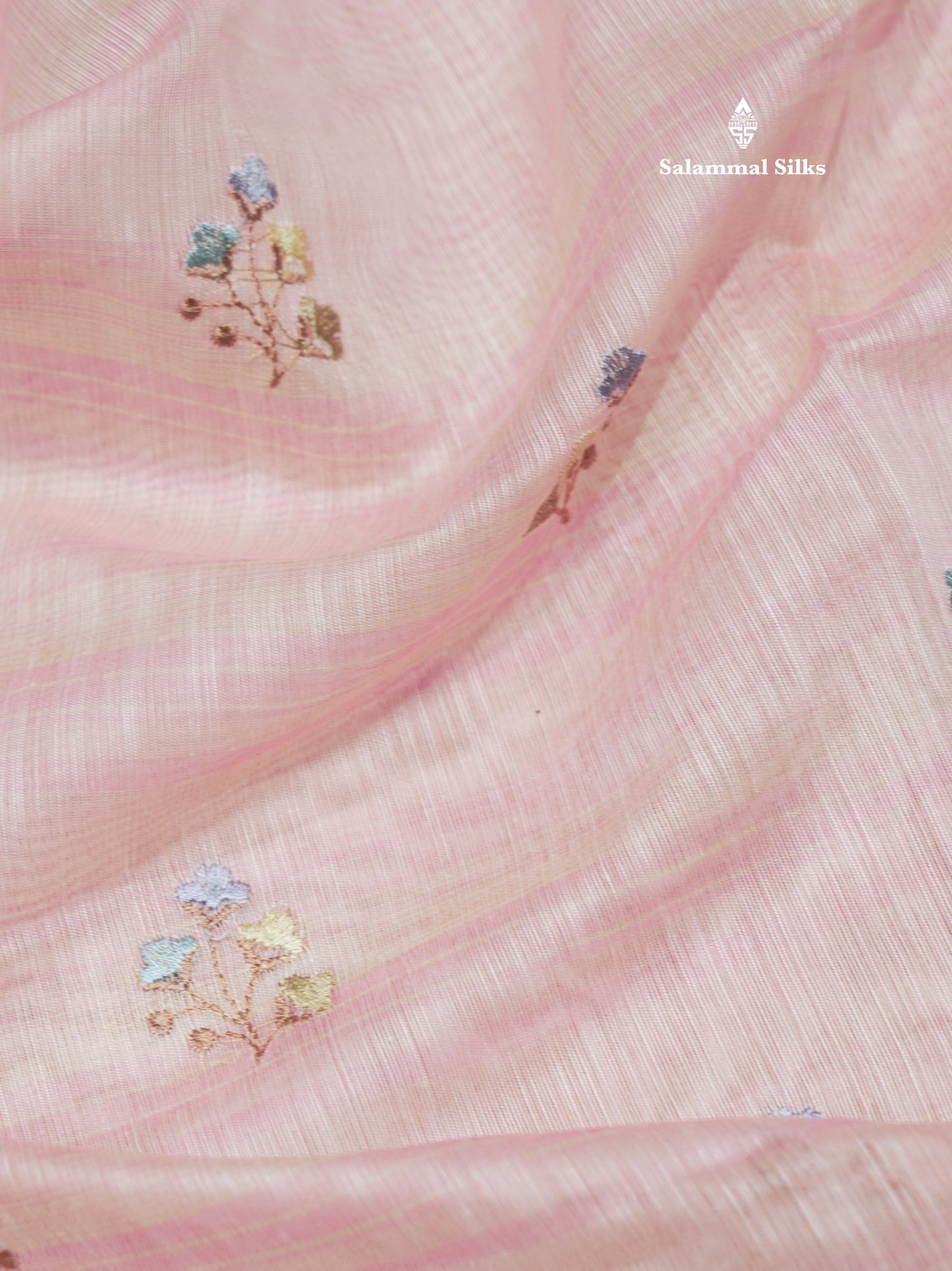 Beautiful Light Pink Linen Mix Saree With Contrast Sandal Embroidery Border