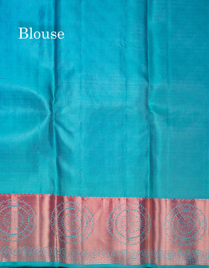 Beautiful Light Brown Bridal Pure Kanjivaram Silk Saree With Contrast Sapphire Blue Border