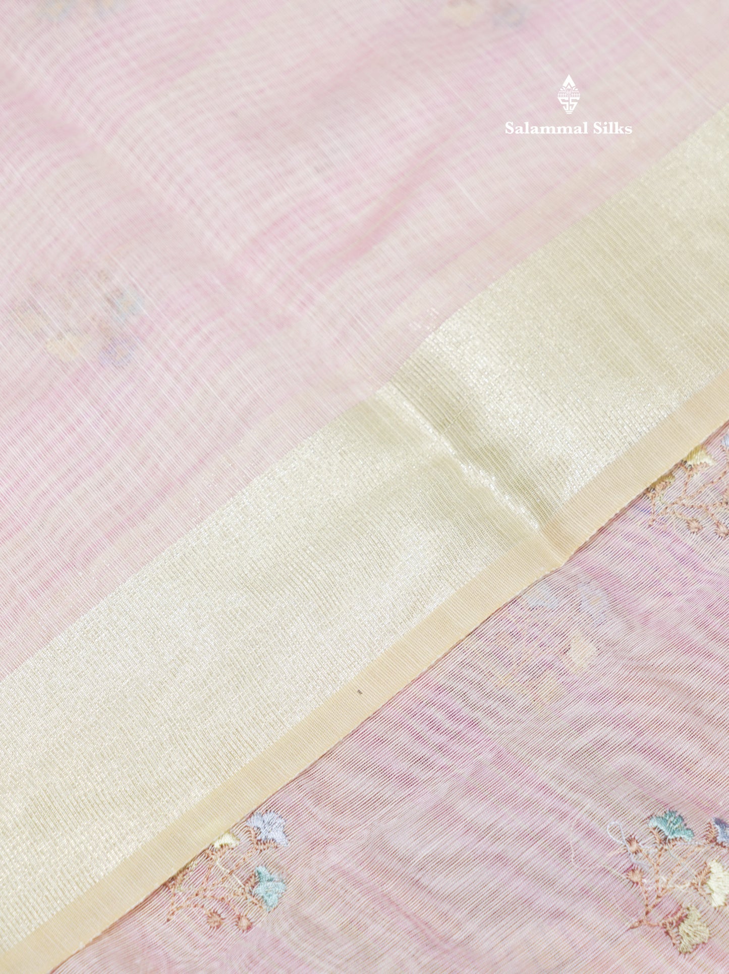 Beautiful Light Pink Linen Mix Saree With Contrast Sandal Embroidery Border