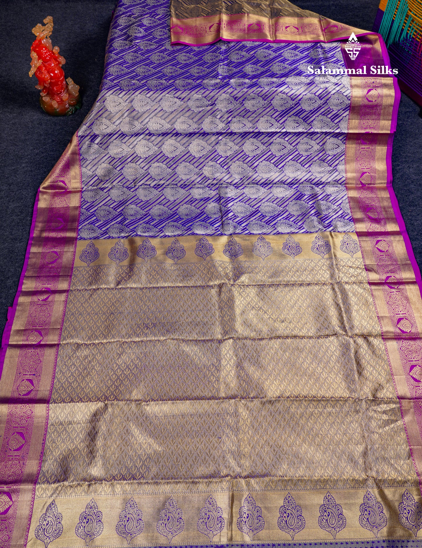 Beautiful Violet Tissue Bridal Puremix Silk Saree With Contrast Vadamalli Traditional Border