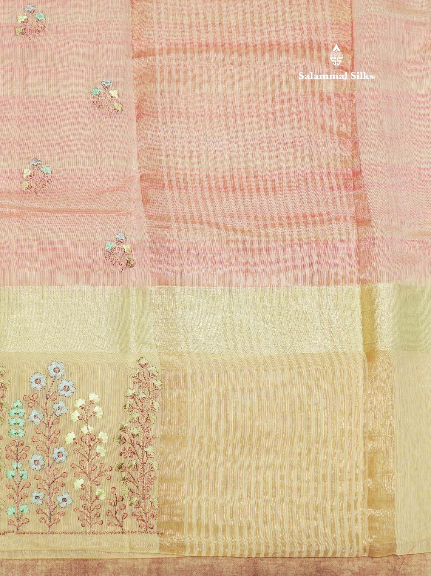 Beautiful Light Pink Linen Mix Saree With Contrast Sandal Embroidery Border