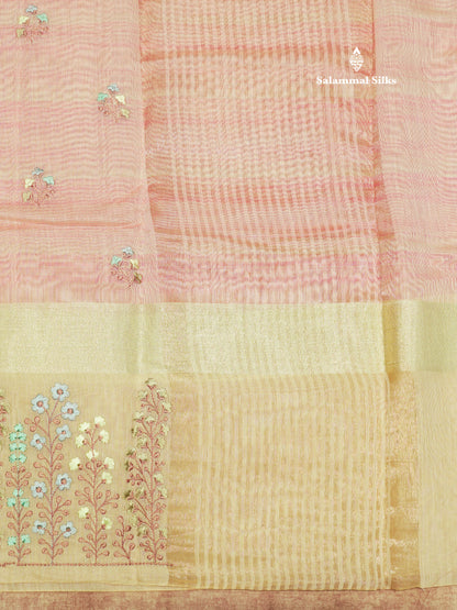 Beautiful Light Pink Linen Mix Saree With Contrast Sandal Embroidery Border