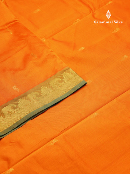 Beautiful Mango Yellow Semi Silk Cotton Saree With Bottle Green Traditional Border