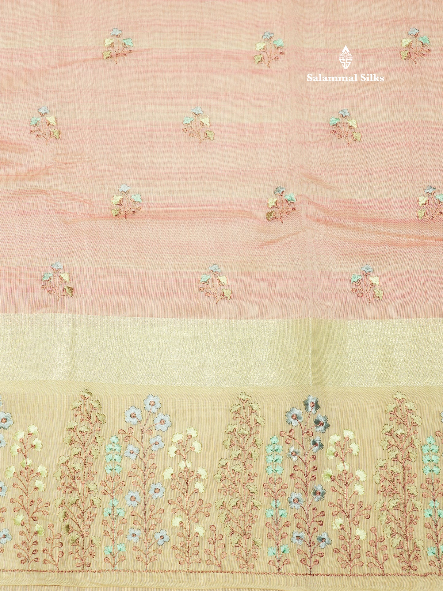 Beautiful Light Pink Linen Mix Saree With Contrast Sandal Embroidery Border