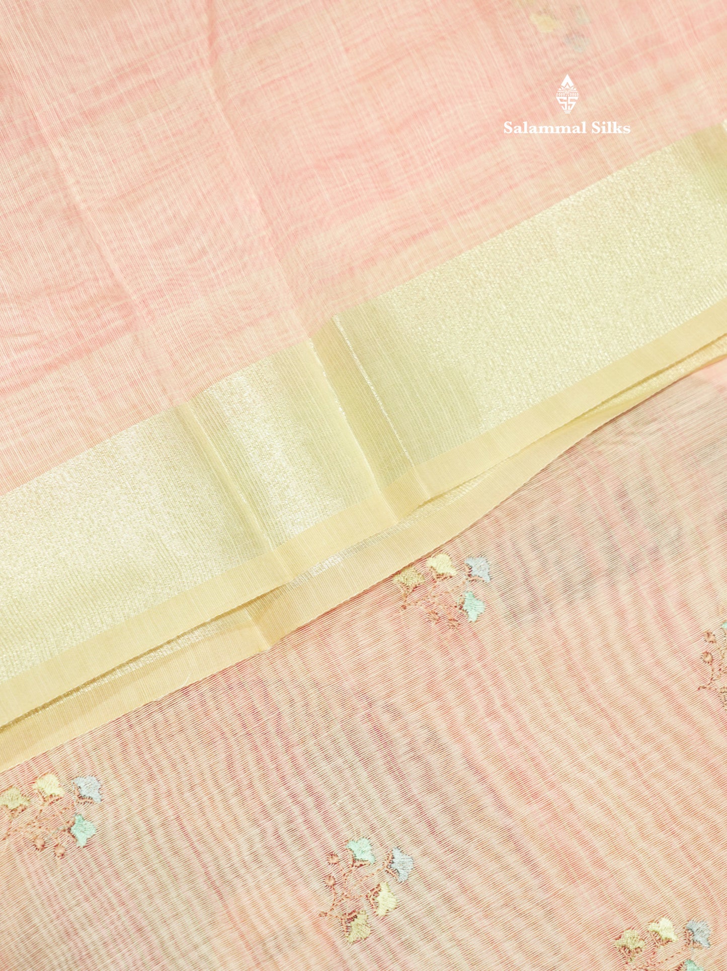 Beautiful Light Pink Linen Mix Saree With Contrast Sandal Embroidery Border