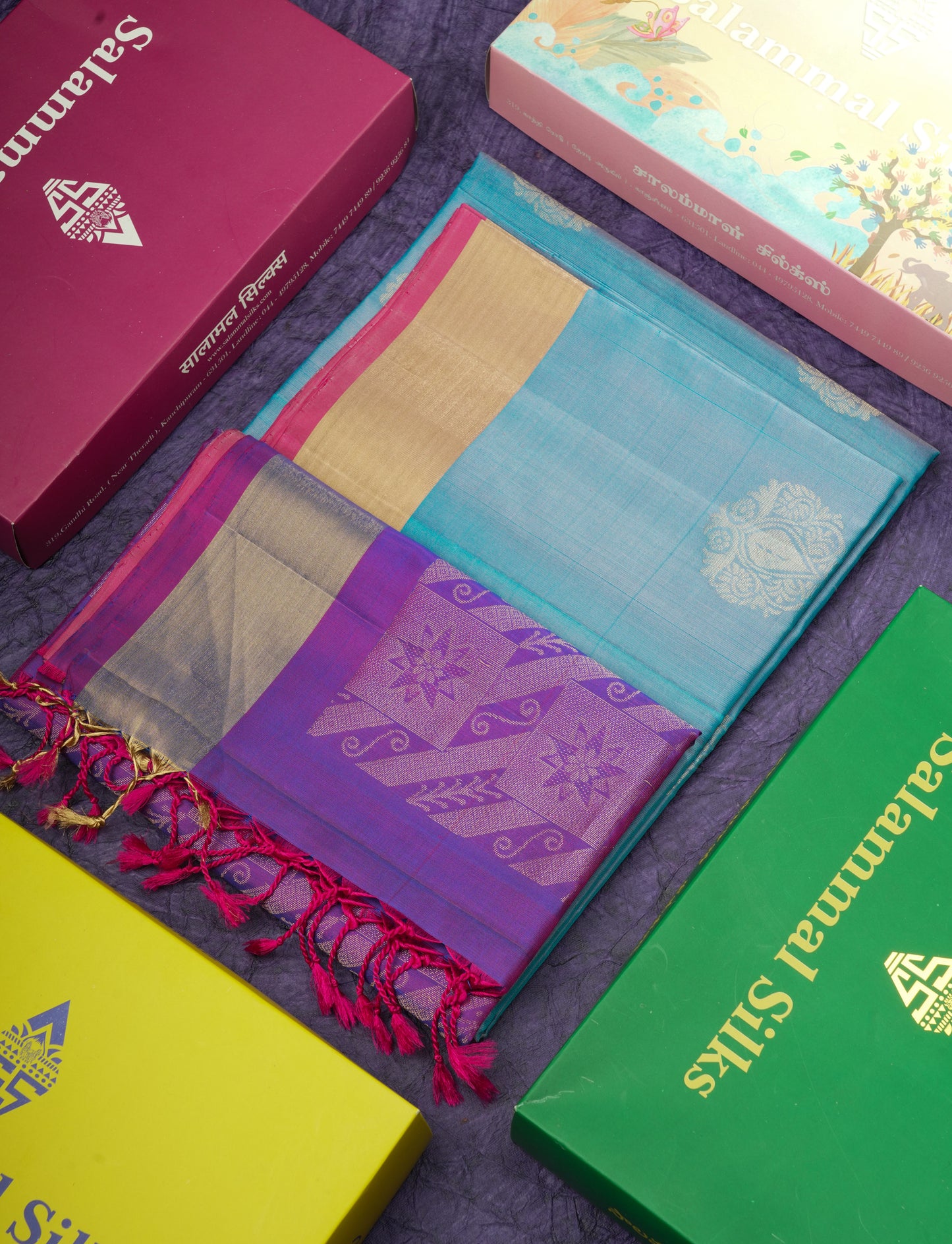 Beautiful Dual Tone Bottle Green Pure Kanjivaram Soft Silk Saree With Contrast Purple Blouse