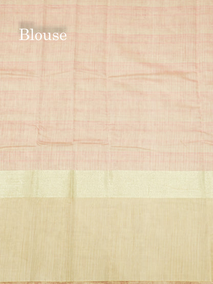 Beautiful Light Pink Linen Mix Saree With Contrast Sandal Embroidery Border