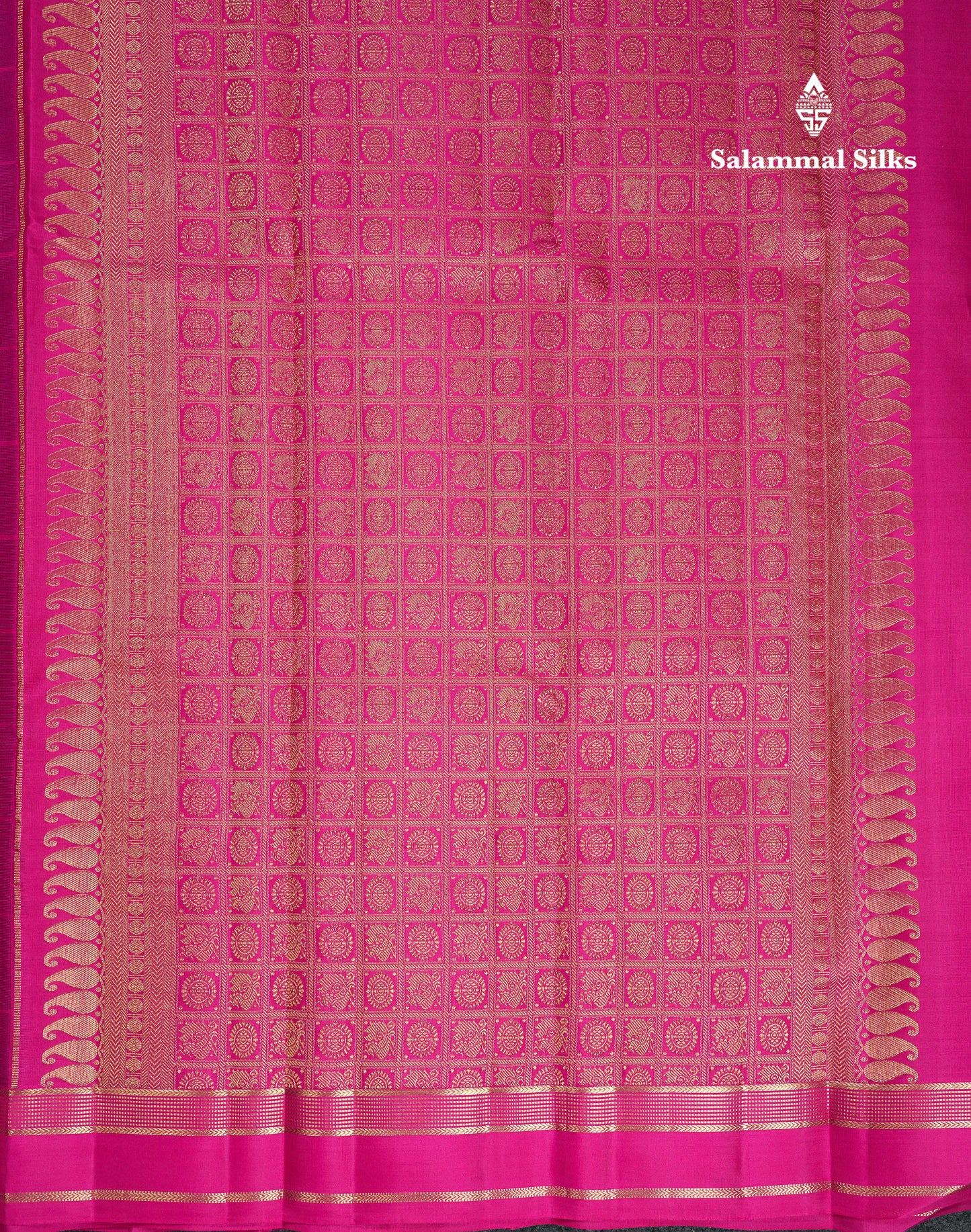 Beautiful Bottle Green Checks With Butta Pure Kanjivaram Silk Saree With Contrast Magenta Traditional Medium Gap Border