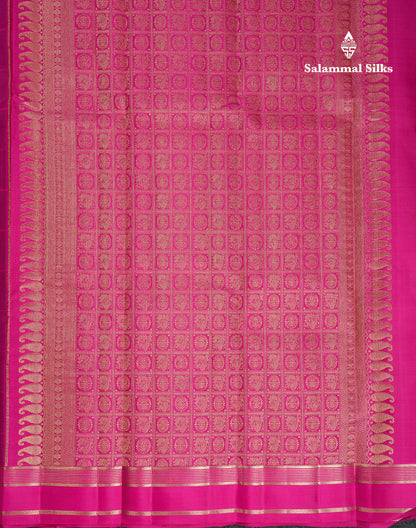 Beautiful Bottle Green Checks With Butta Pure Kanjivaram Silk Saree With Contrast Magenta Traditional Medium Gap Border