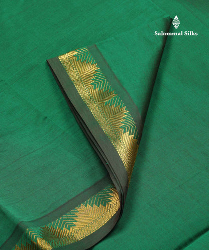 Beautiful Bottle Green Plain Semi Silk Cotton Saree With Small Temple Border