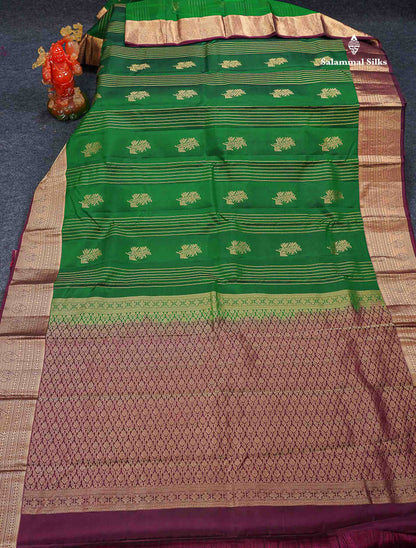 Beautiful Mango Yellow Zari Lines With Butta PureMix Silk Saree With Contrast Pink Traditional Border