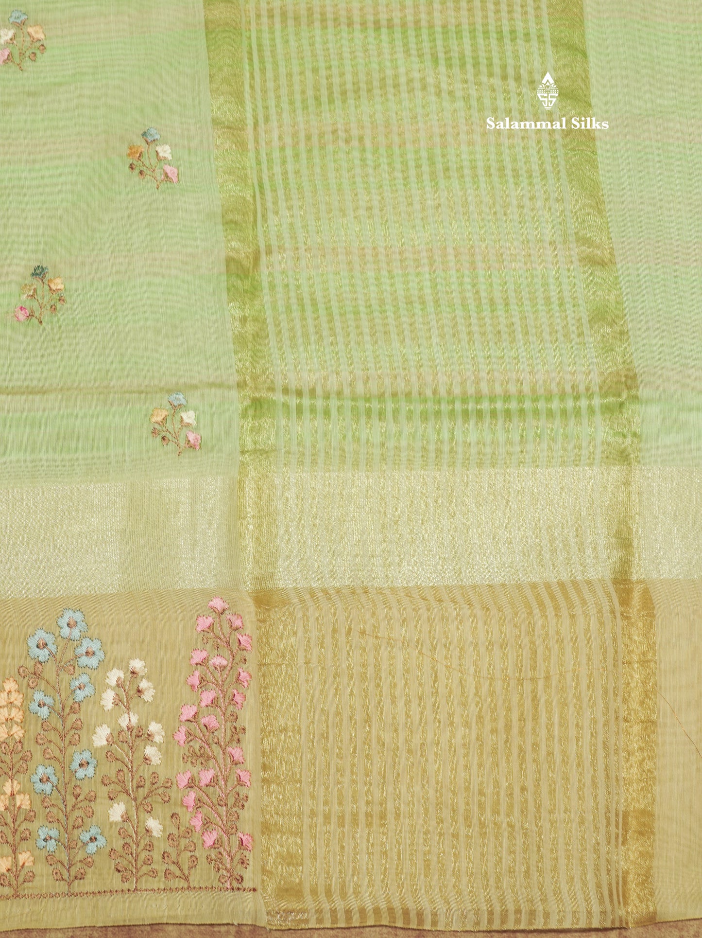 Beautiful Light Pink Linen Mix Saree With Contrast Sandal Embroidery Border