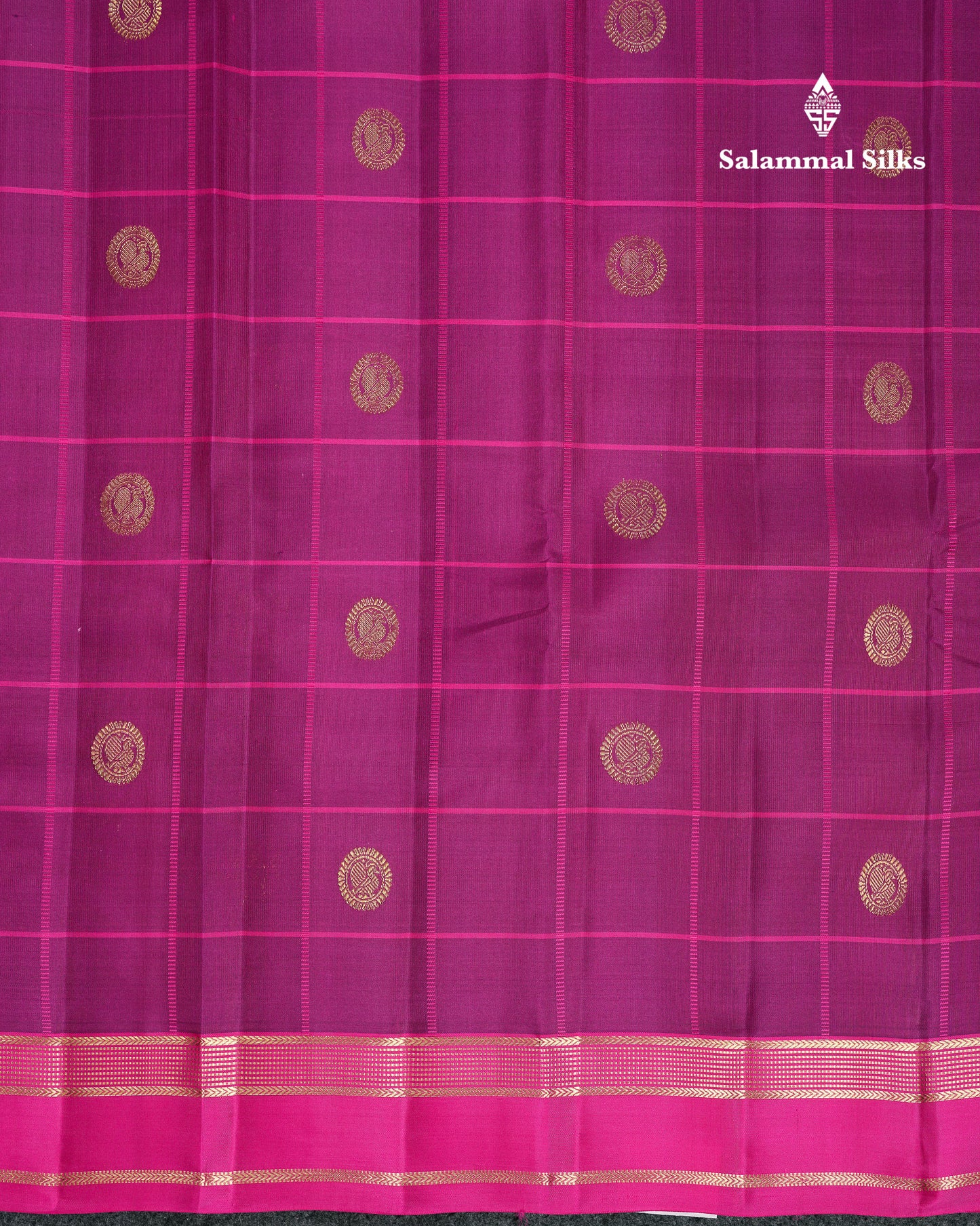 Beautiful Bottle Green Checks With Butta Pure Kanjivaram Silk Saree With Contrast Magenta Traditional Medium Gap Border