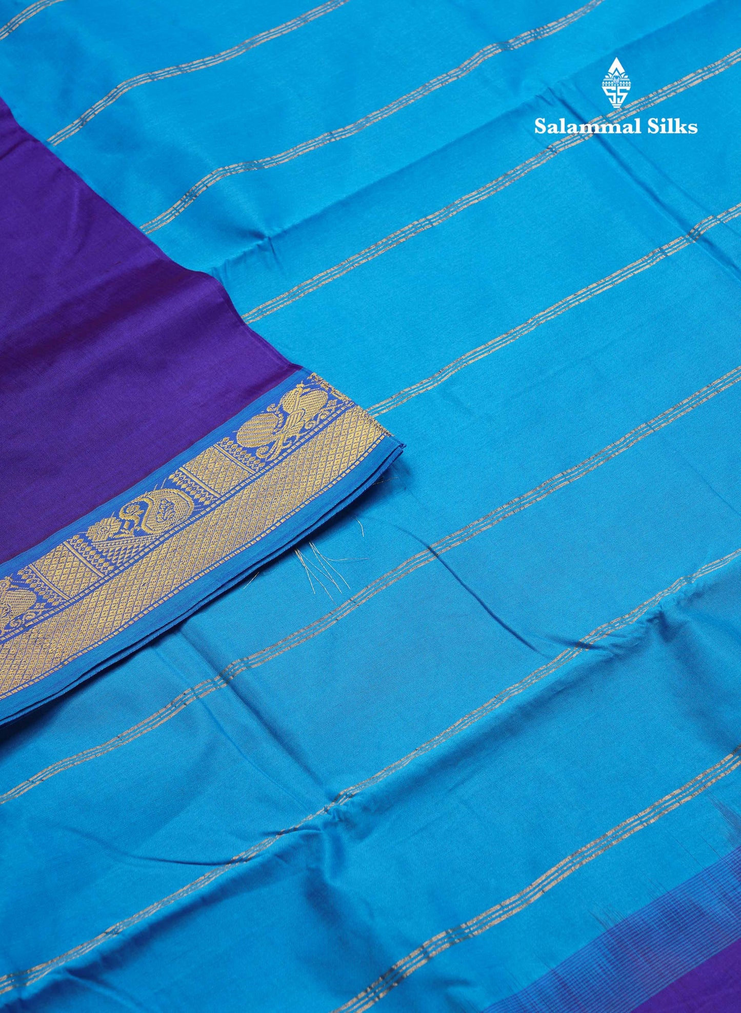Beautiful Dark Brown Plain 10 Yards Semi Silk Cotton Saree With Contrast Blue Traditional Border