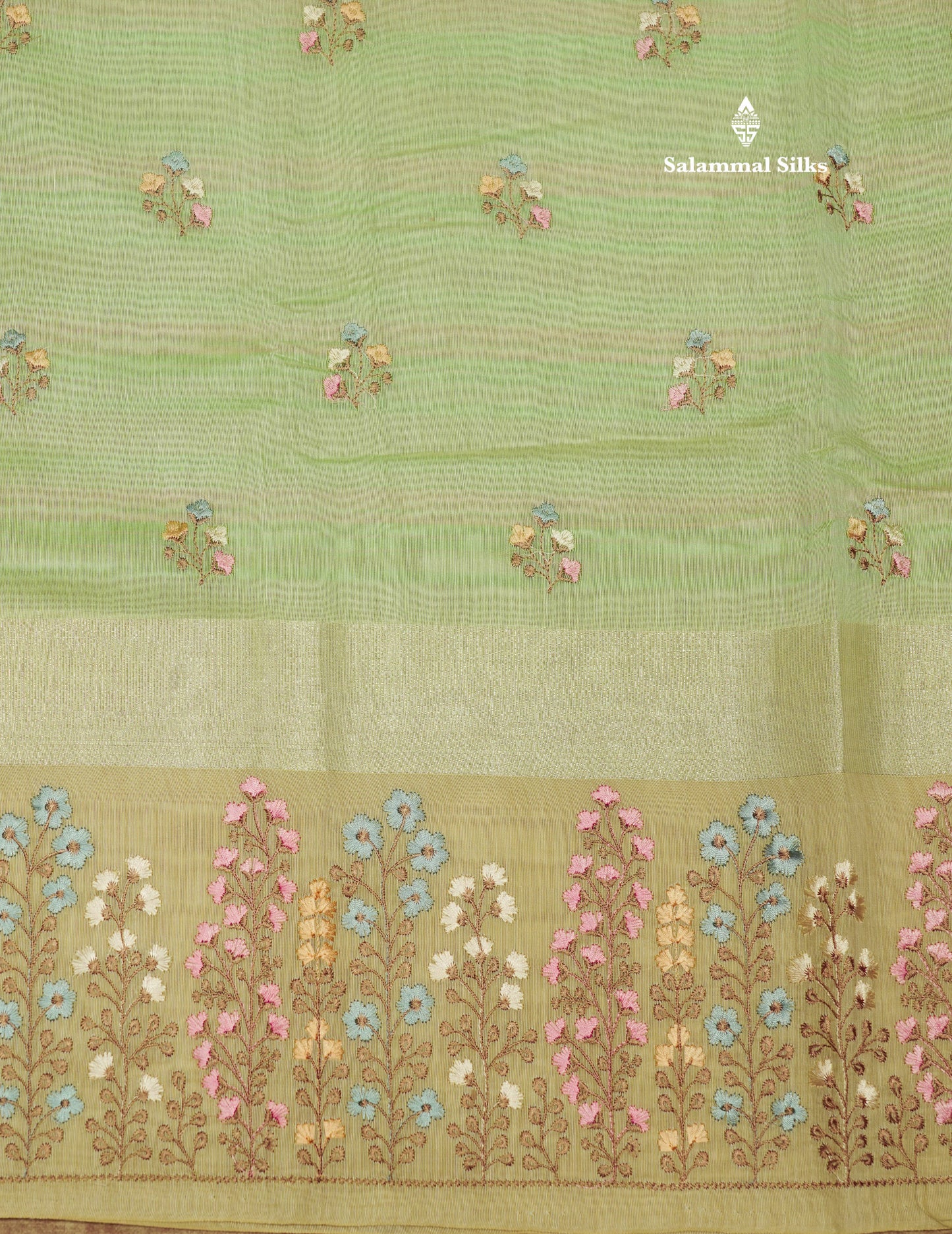 Beautiful Light Pink Linen Mix Saree With Contrast Sandal Embroidery Border