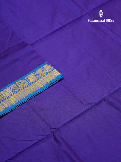 Beautiful Dark Brown Plain 10 Yards Semi Silk Cotton Saree With Contrast Blue Traditional Border