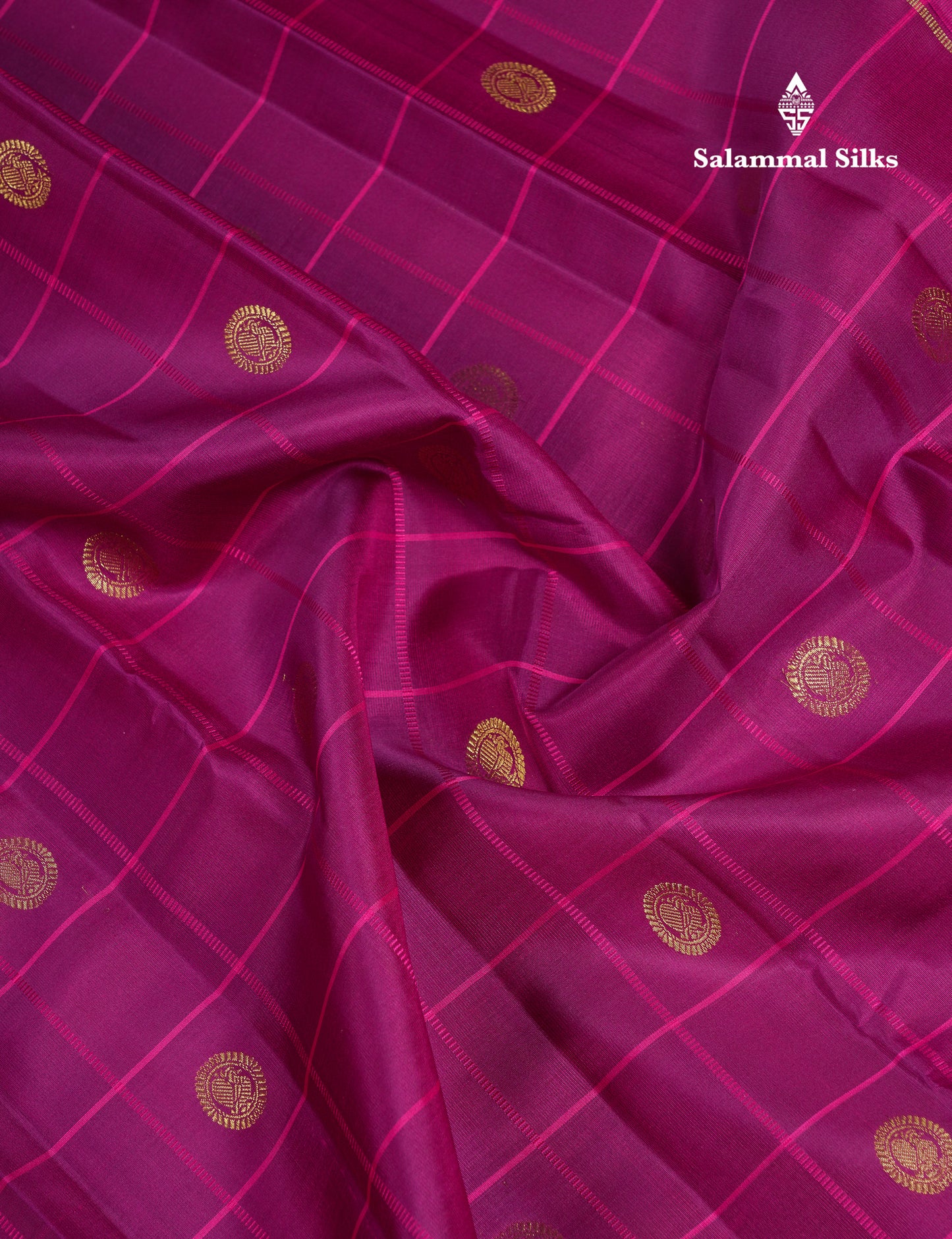 Beautiful Bottle Green Checks With Butta Pure Kanjivaram Silk Saree With Contrast Magenta Traditional Medium Gap Border