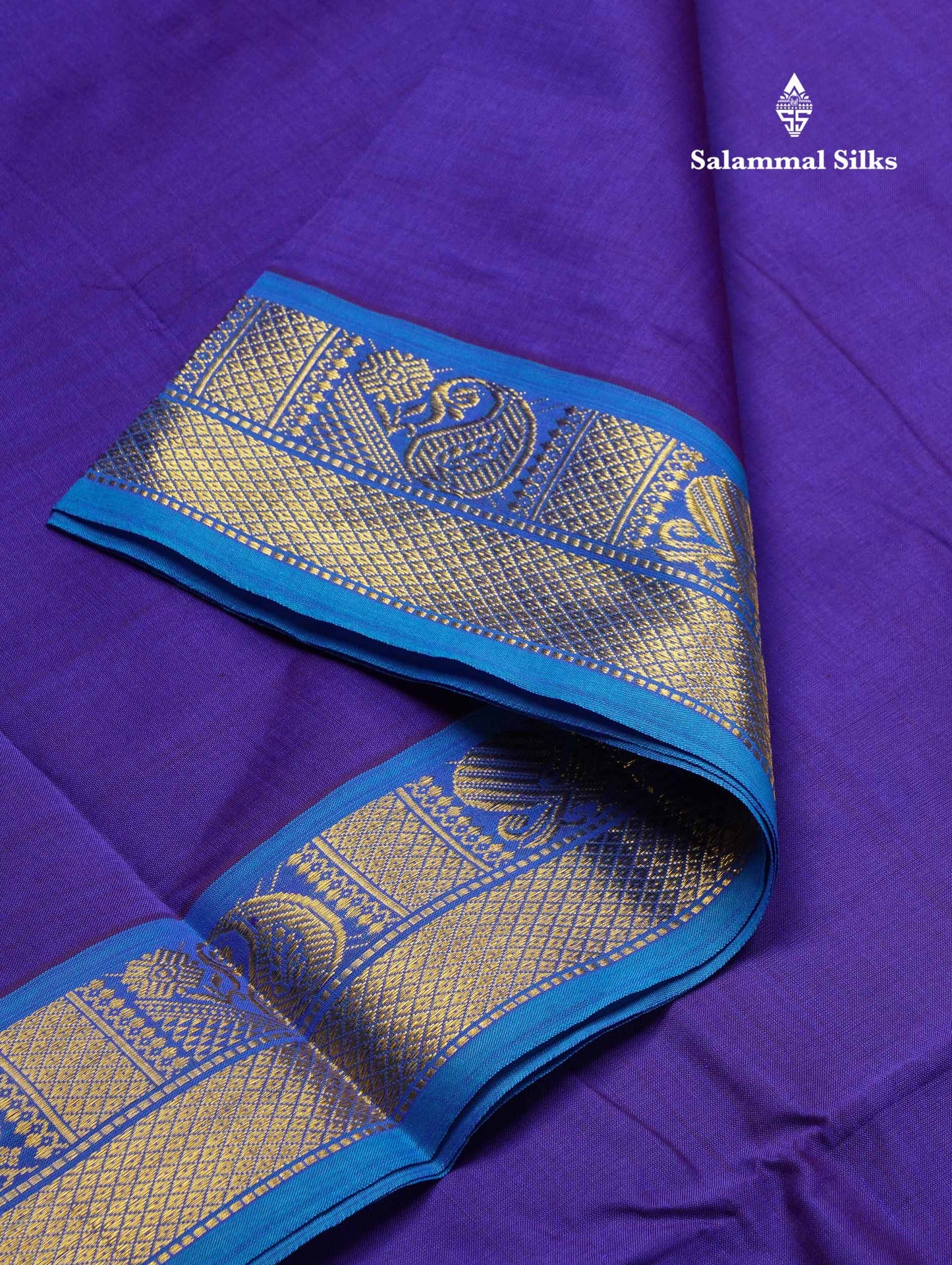 Beautiful Dark Brown Plain 10 Yards Semi Silk Cotton Saree With Contrast Blue Traditional Border