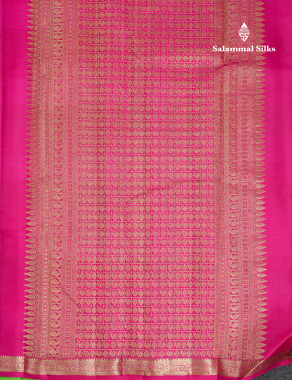 Beautiful Paalum Pazham Checks With Butta Pure Kanjivaram Silk Saree With Contrast Pink Blouse