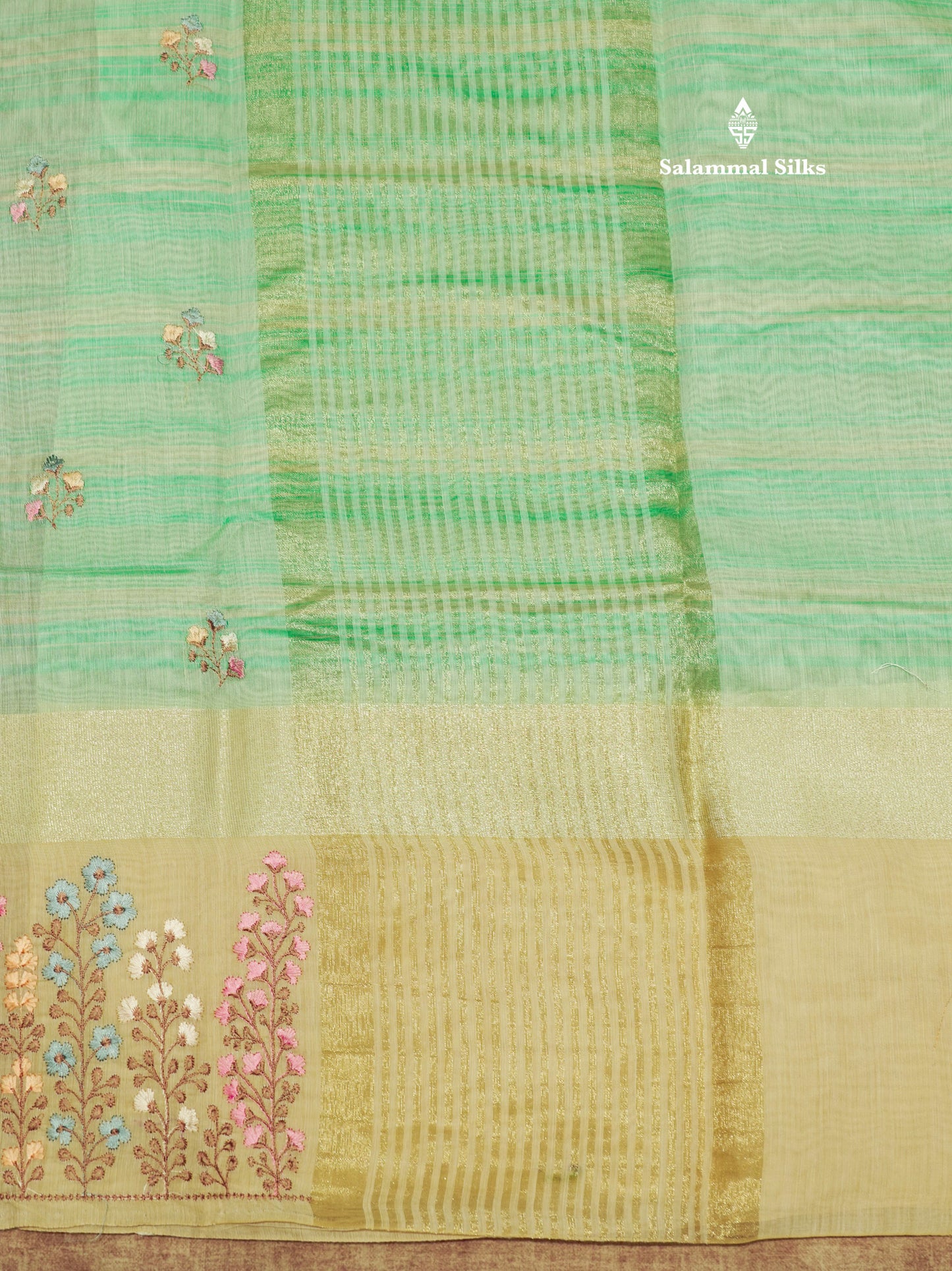 Beautiful Light Pink Linen Mix Saree With Contrast Sandal Embroidery Border