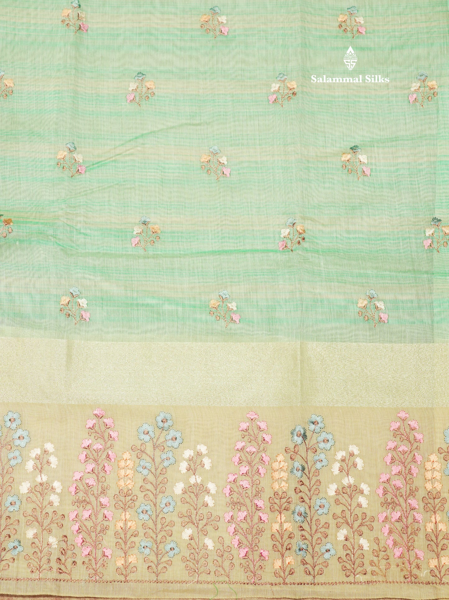 Beautiful Light Pink Linen Mix Saree With Contrast Sandal Embroidery Border