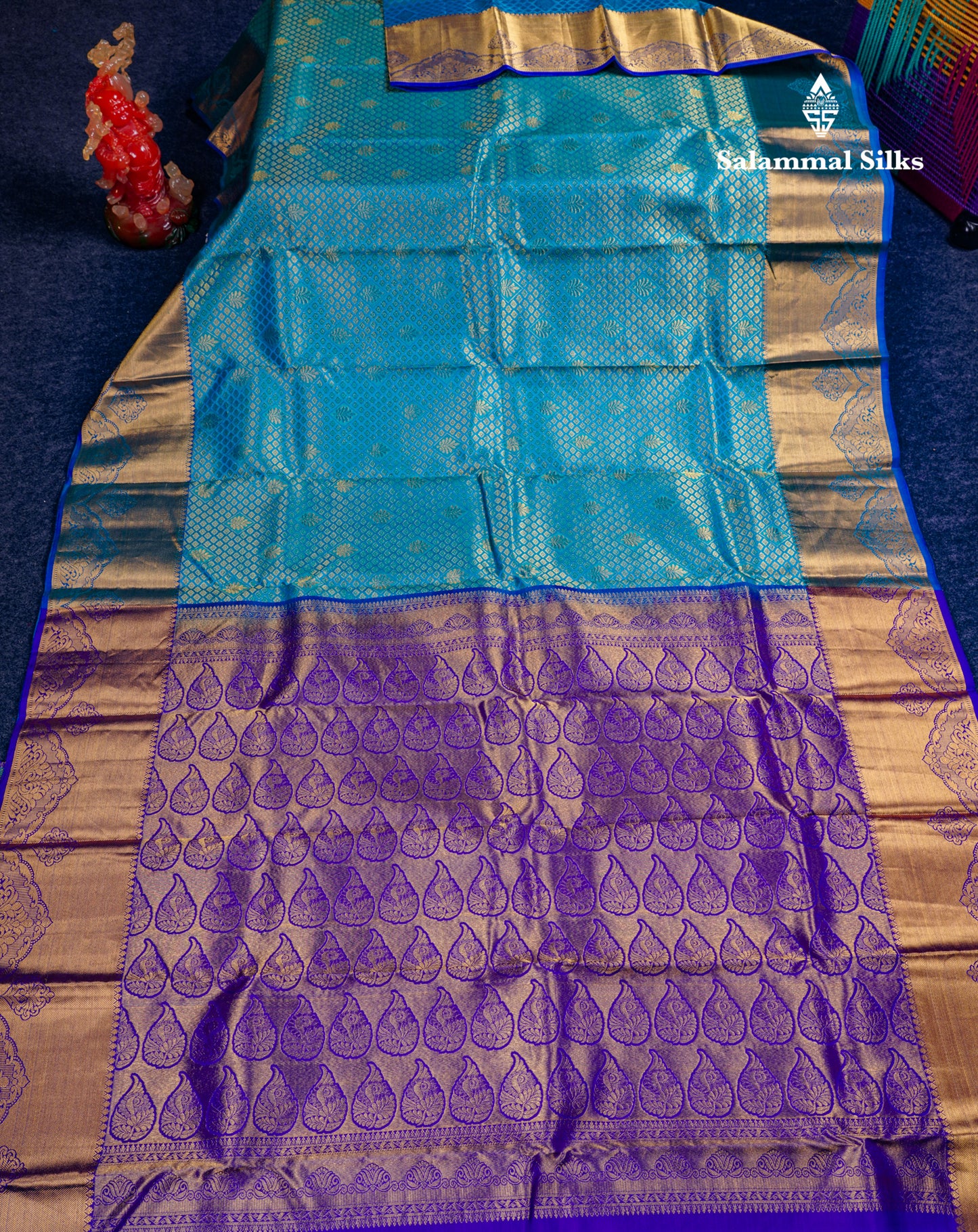 Beautiful Blue Bridal Pure Kanjivaram Silk Saree With Contrast Violet Blouse