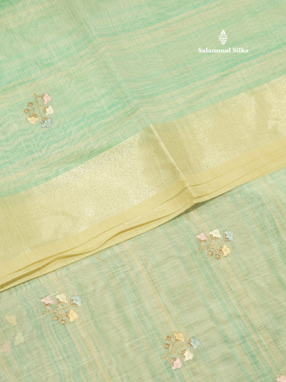 Beautiful Light Pink Linen Mix Saree With Contrast Sandal Embroidery Border