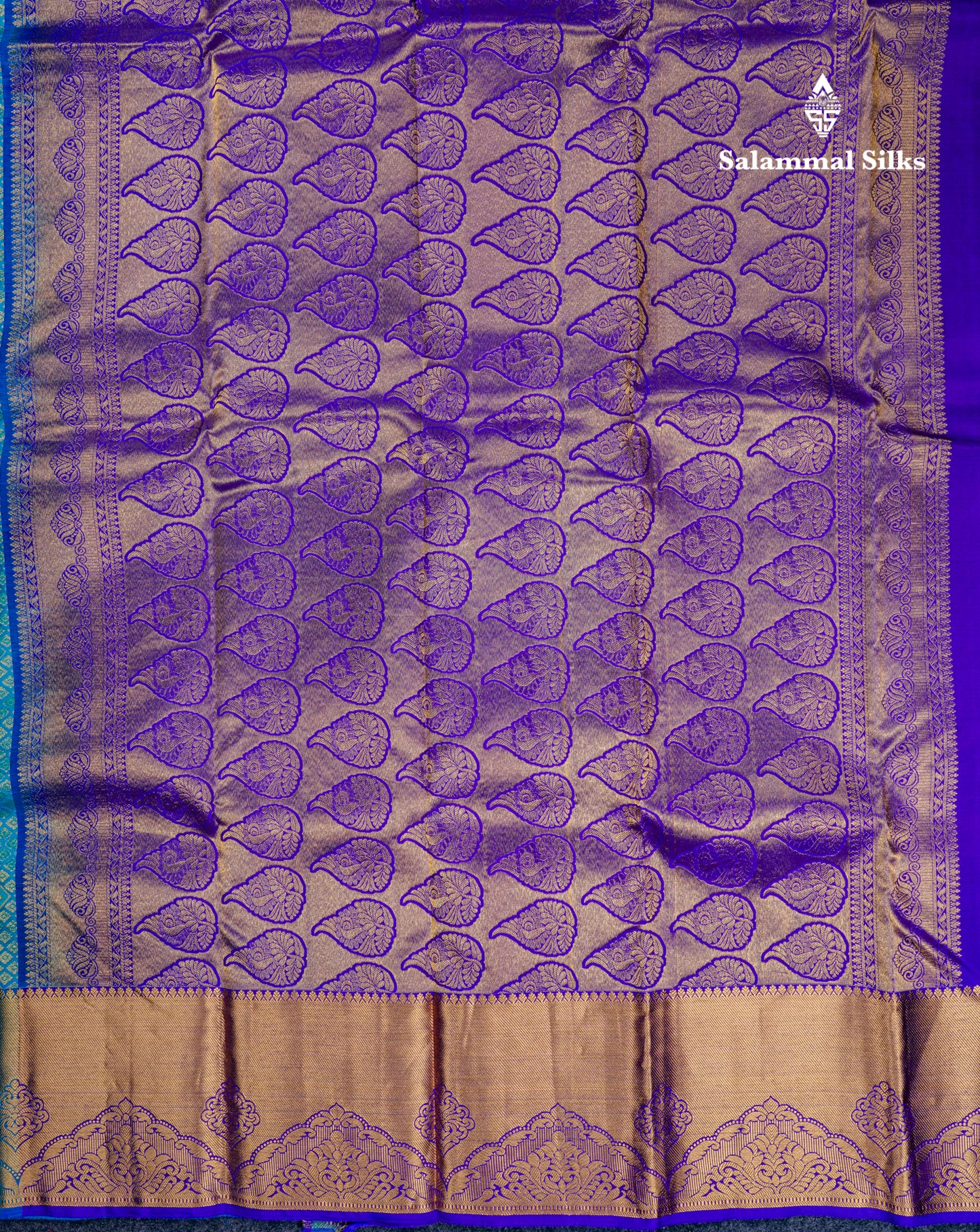 Beautiful Blue Bridal Pure Kanjivaram Silk Saree With Contrast Violet Blouse